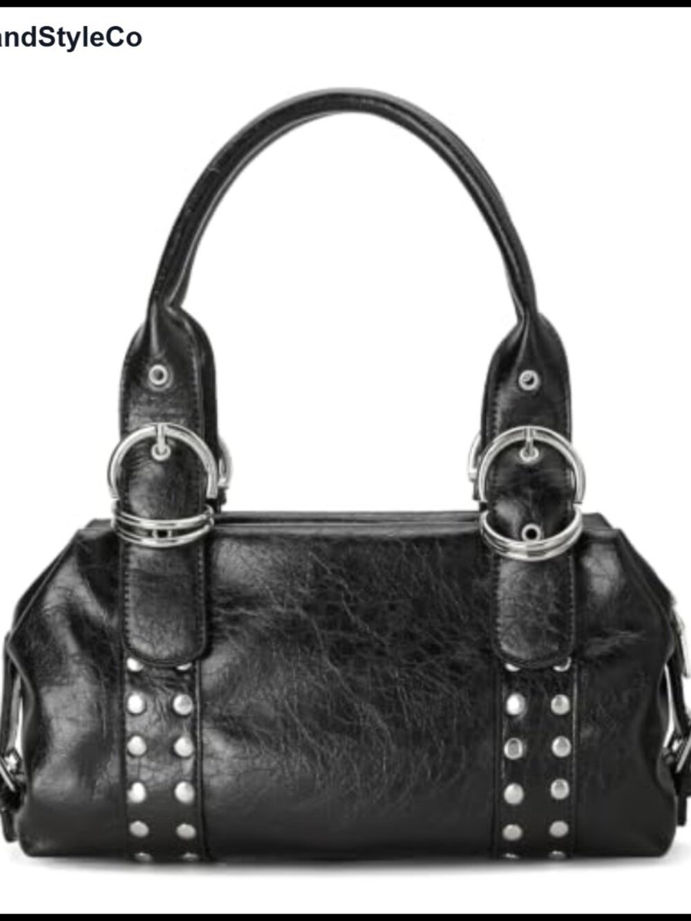 Y2K Studded Bowler Purse Women Vegan Leather Shoulder Handbag Adjustable Strap